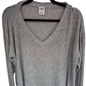 Pink Victoria Secret Active Gray Ribbed Long Sleeve V-Neck Cropped Athltetic Sm